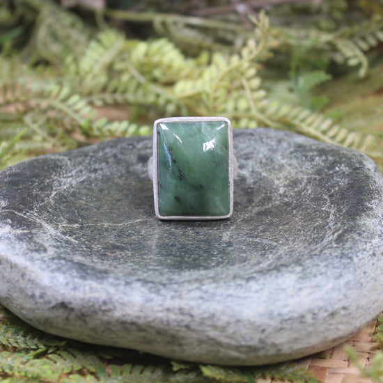 Sterling Silver Hapopo Pounamu Ring - NZ Greenstone
