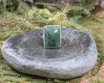 Sterling Silver Hapopo Pounamu Ring - NZ Greenstone