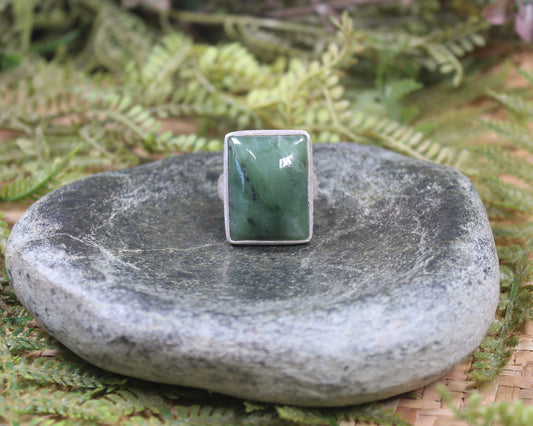 Sterling Silver Hapopo Pounamu Ring - NZ Greenstone