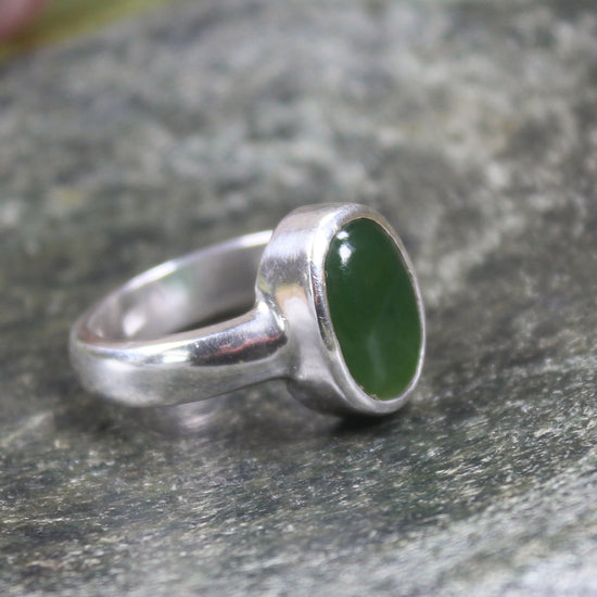 Sterling Silver Kawakawa Pounamu Ring - NZ Greenstone