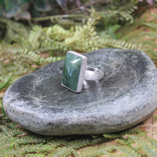 Sterling Silver Hapopo Pounamu Ring - NZ Greenstone