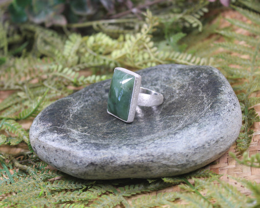 Sterling Silver Hapopo Pounamu Ring - NZ Greenstone