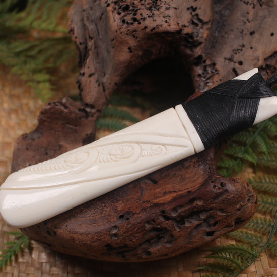 Toki or Adze with Koru carved from Beef Bone