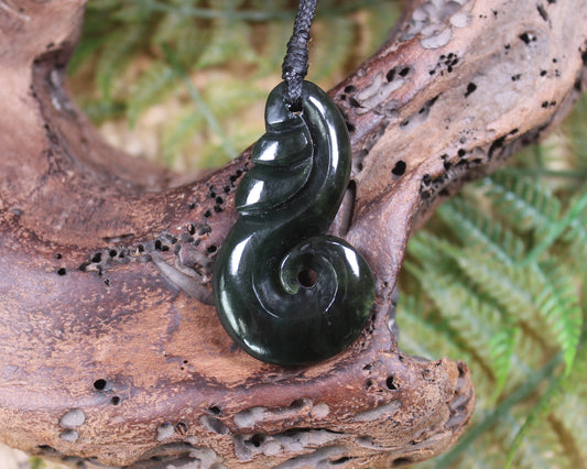 Koru carved from Rimu Pounamu - NZ Greenstone