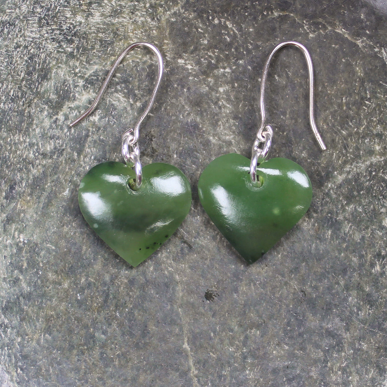 Heart Earrings carved from Hapopo Pounamu - NZ Greenstone