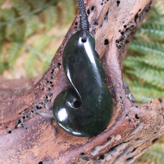 Koru carved from Rimu Pounamu - NZ Greenstone