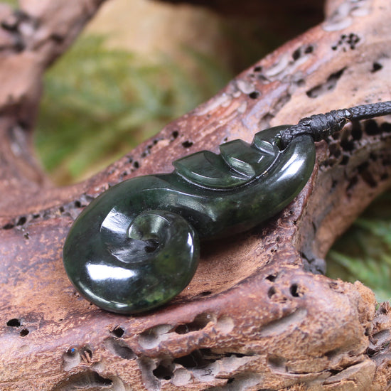 Koru carved from Rimu Pounamu - NZ Greenstone