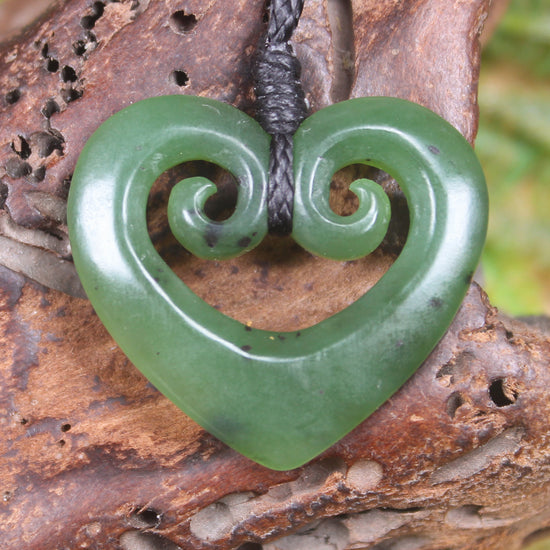 Koru Heart pendant carved from Hapopo Pounamu - NZ Greenstone
