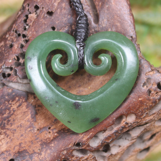 Koru Heart pendant carved from Hapopo Pounamu - NZ Greenstone
