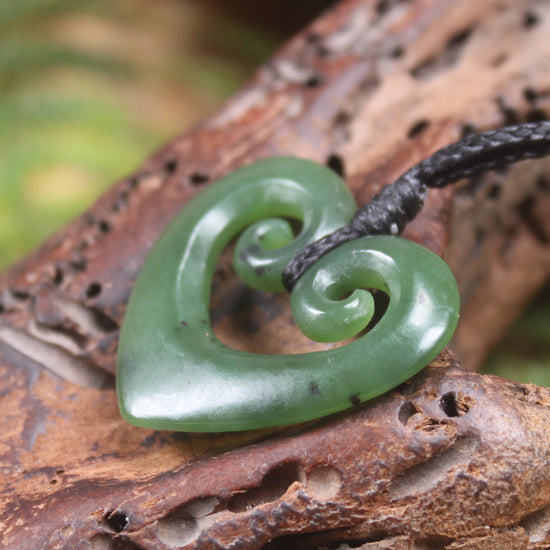 Koru Heart pendant carved from Hapopo Pounamu - NZ Greenstone