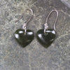 Heart Earrings carved from Kawakawa Pounamu - NZ Greenstone
