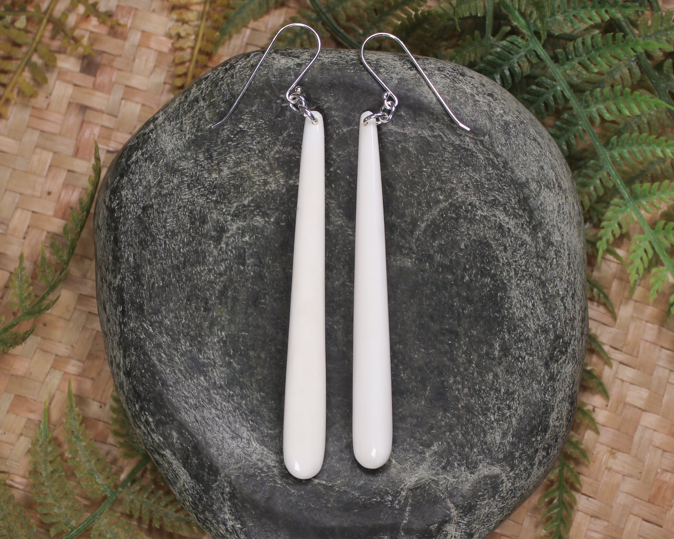 Roimata earrings carved from NZ Beef Bone