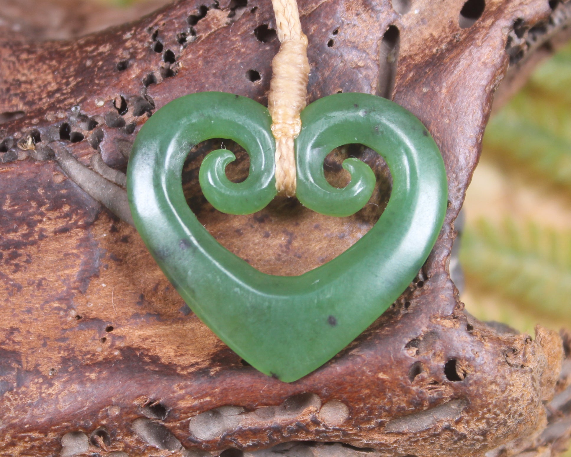 Koru Heart pendant carved from Hapopo Pounamu - NZ Greenstone