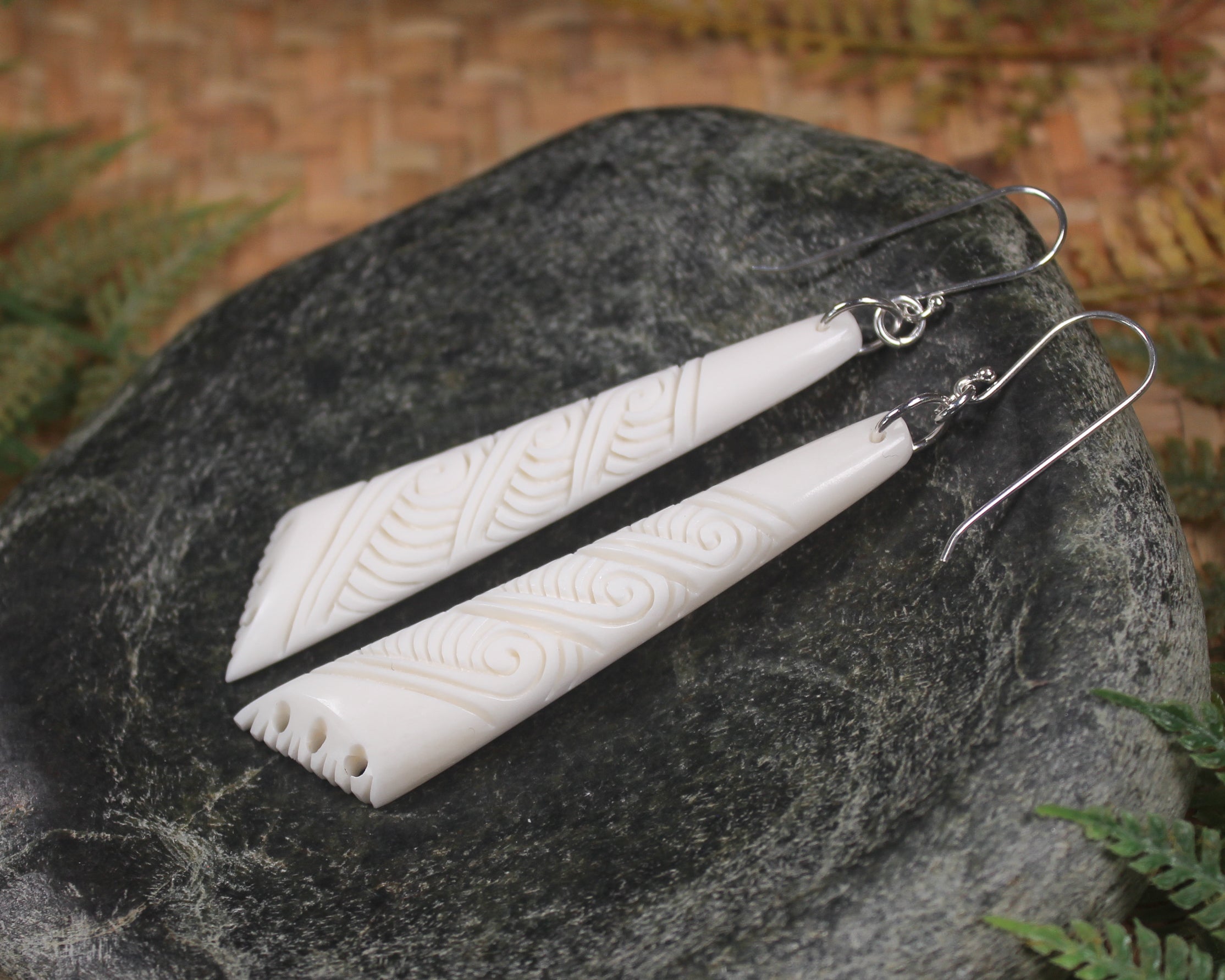 Roimata earrings carved from NZ Beef Bone