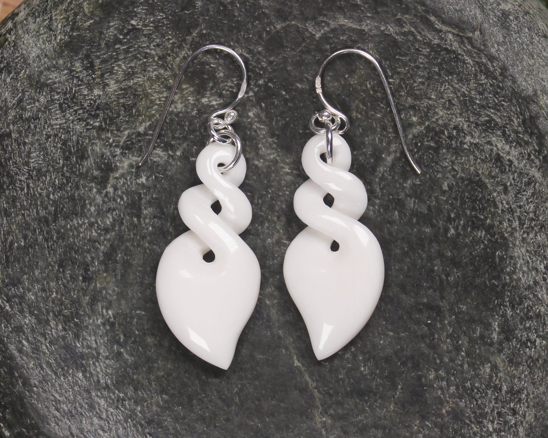 Twist Earrings carved from beef bone