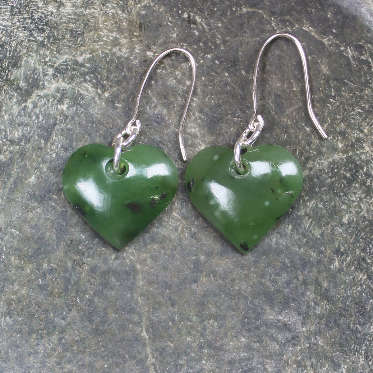 Heart Earrings carved from Hapopo Pounamu - NZ Greenstone