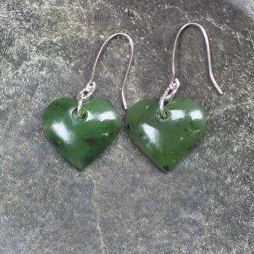 Heart Earrings carved from Hapopo Pounamu - NZ Greenstone