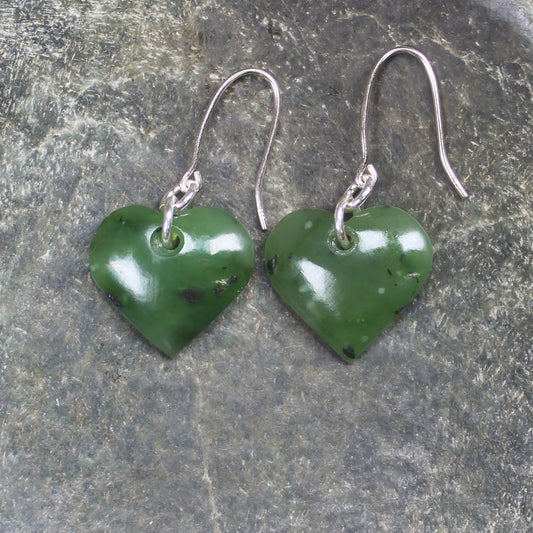 Heart Earrings carved from Hapopo Pounamu - NZ Greenstone