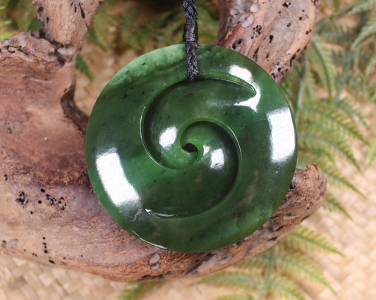 Koru carved from Rimu Pounamu - NZ Greenstone