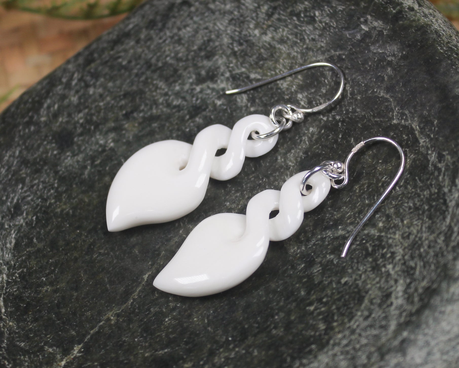 Twist Earrings carved from beef bone