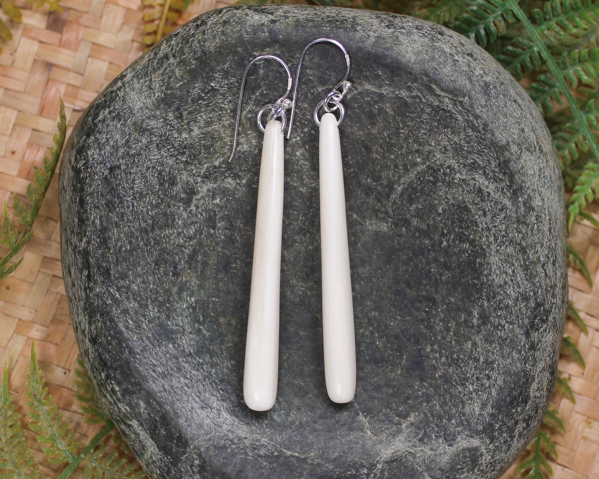 Roimata earrings carved from NZ Beef Bone