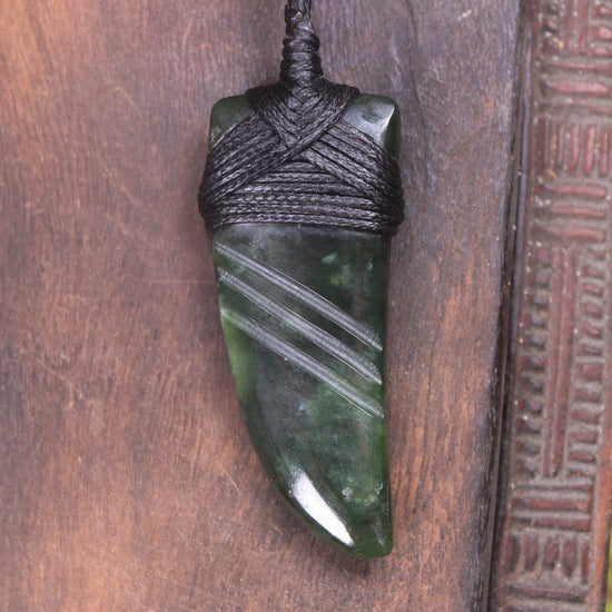 Taniwha Tooth or Niho carved from Kawakawa Pounamu - NZ Greenstone