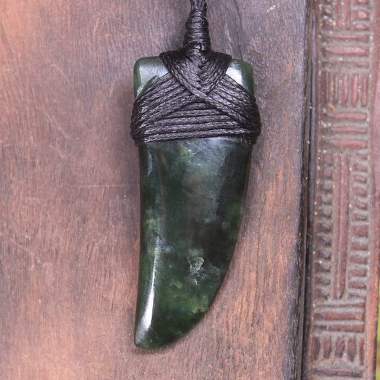 Taniwha Tooth or Niho carved from Kawakawa Pounamu - NZ Greenstone
