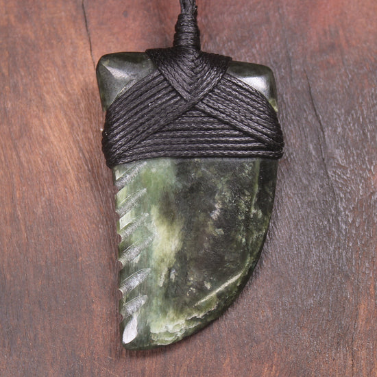 Tooth pendant carved from Kawakawa Pounamu - NZ Greenstone