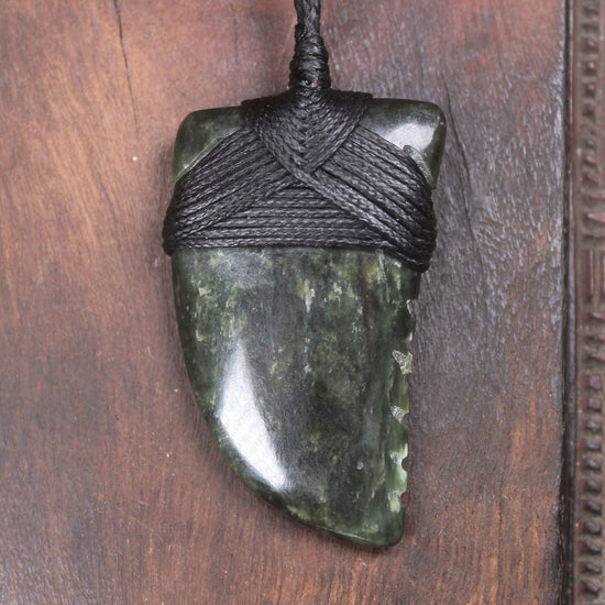 Tooth pendant carved from Kawakawa Pounamu - NZ Greenstone