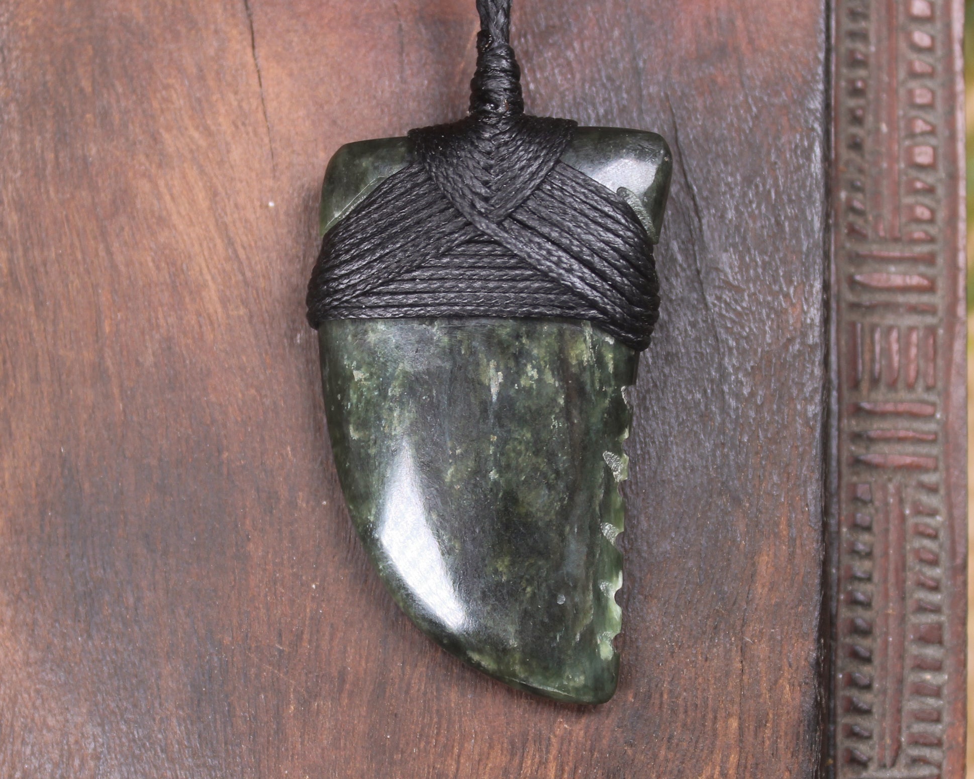 Tooth pendant carved from Kawakawa Pounamu - NZ Greenstone