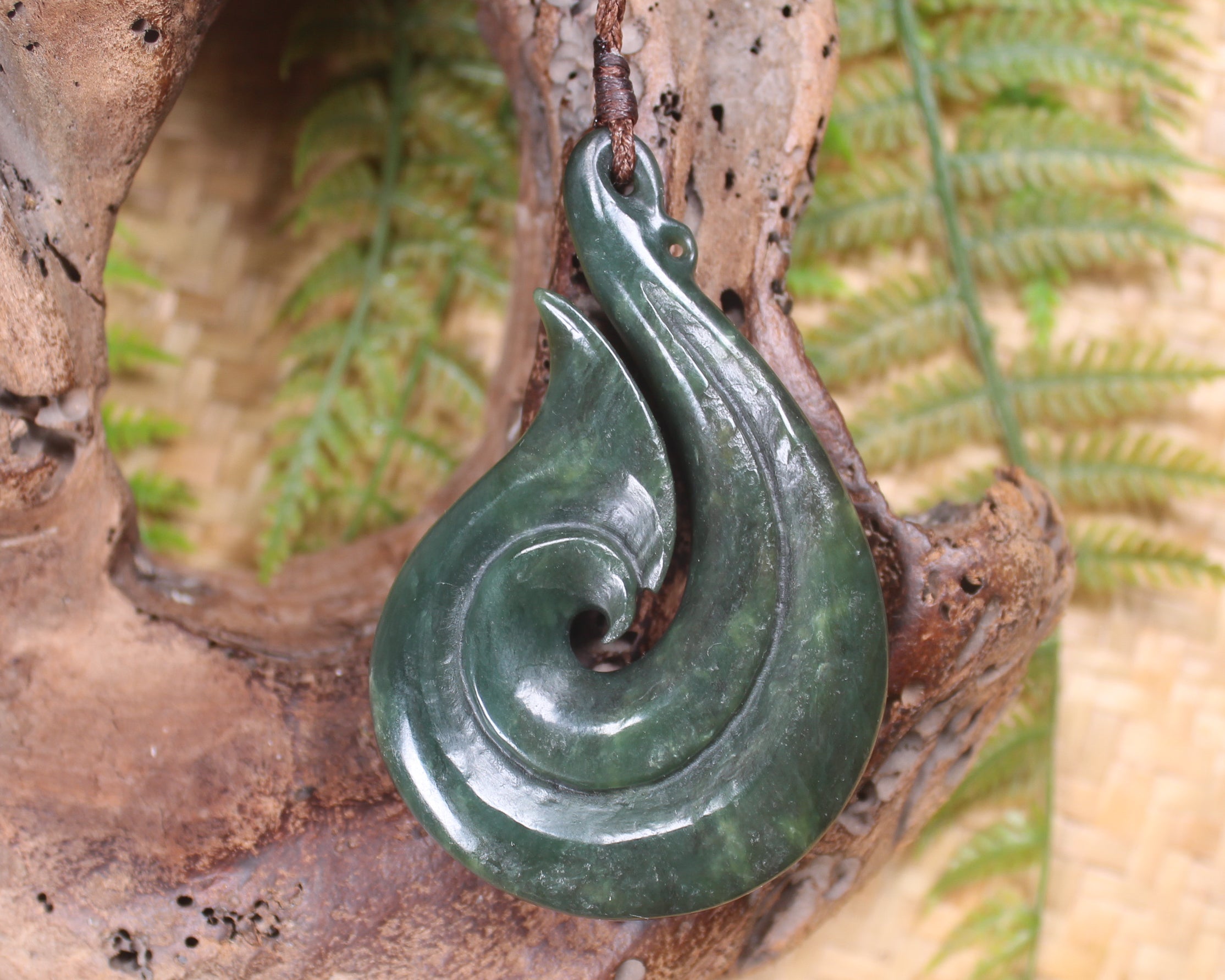Hei Matau or Fish Hook carved from Kawakawa Pounamu - NZ Greenstone