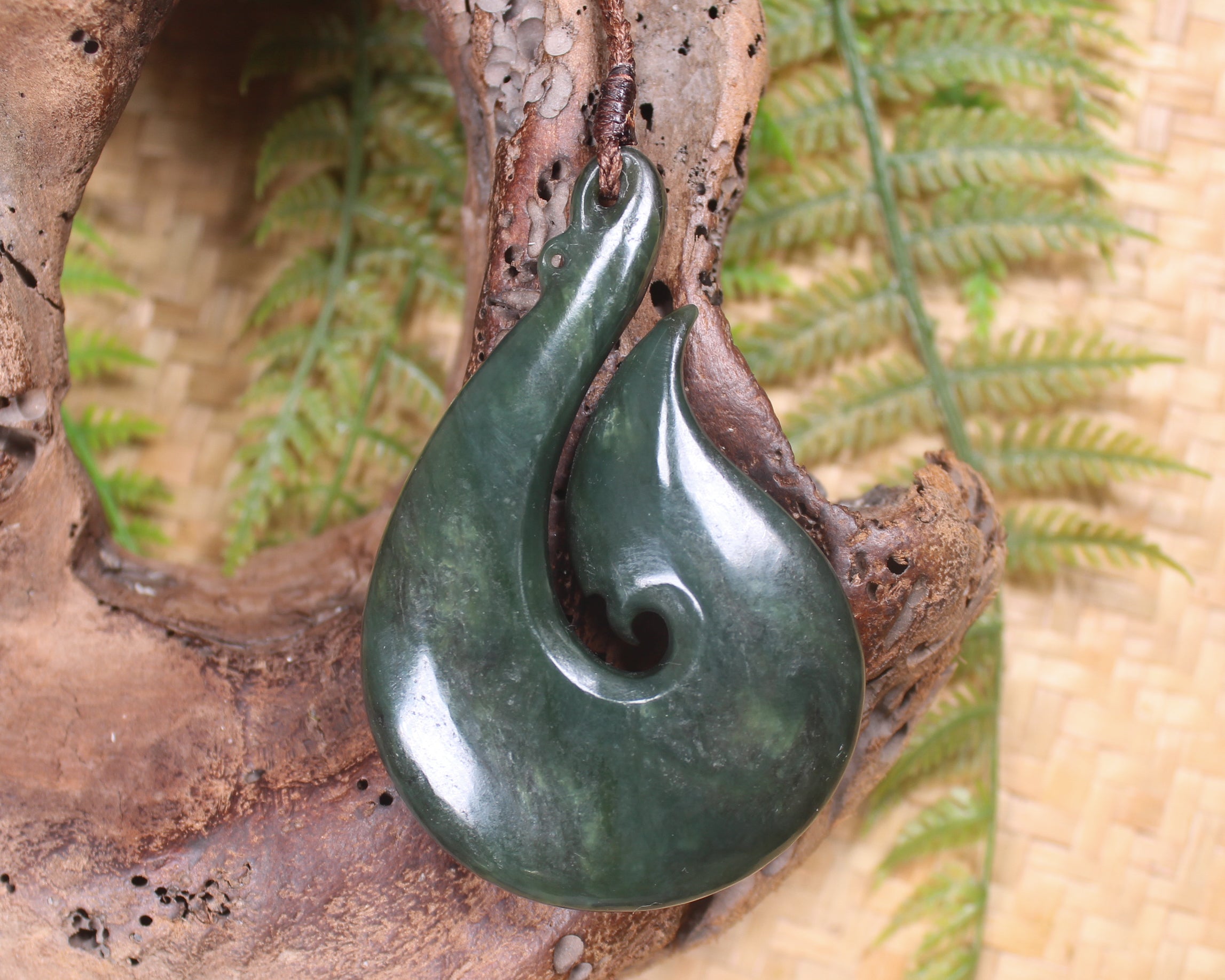 Hei Matau or Fish Hook carved from Kawakawa Pounamu - NZ Greenstone