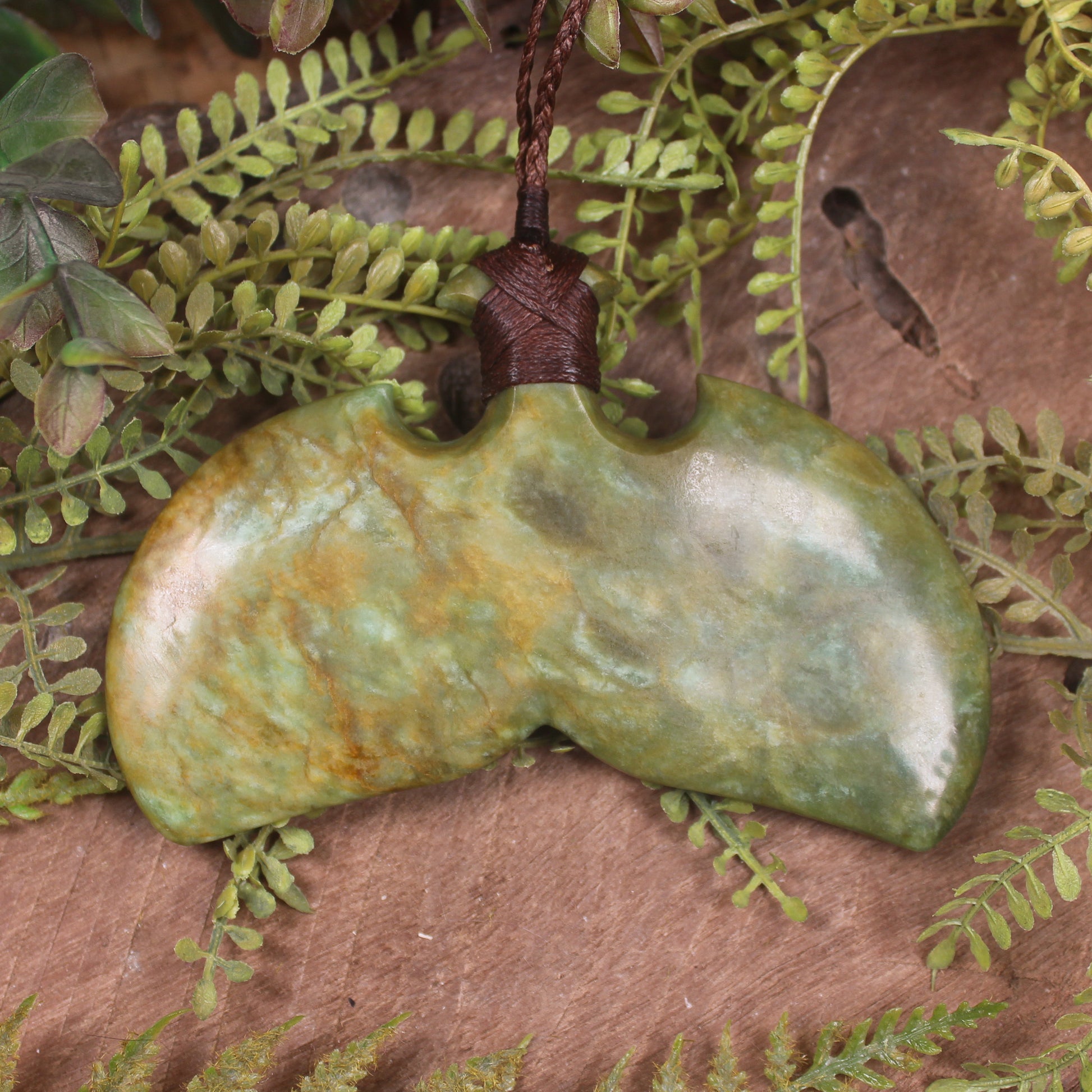Whale Tail carved from Flower Jade Pounamu - NZ Greenstone