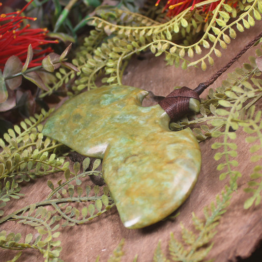 Whale Tail carved from Flower Jade Pounamu - NZ Greenstone