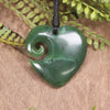 Heart with Koru carved from Hapopo Pounamu - NZ Greenstone