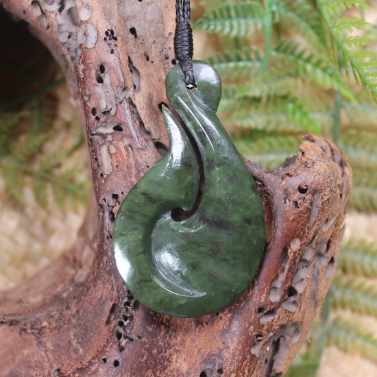 Hei Matau carved from Rimu Pounamu - NZ Greenstone