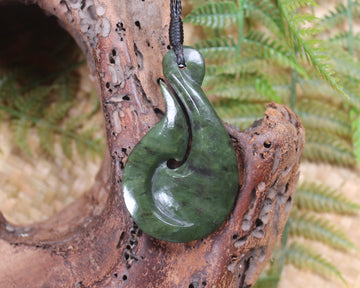 Hei Matau carved from Rimu Pounamu - NZ Greenstone