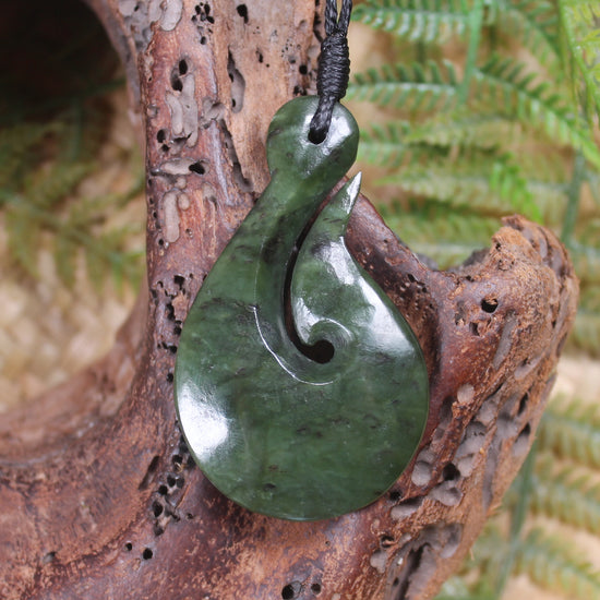 Hei Matau carved from Rimu Pounamu - NZ Greenstone
