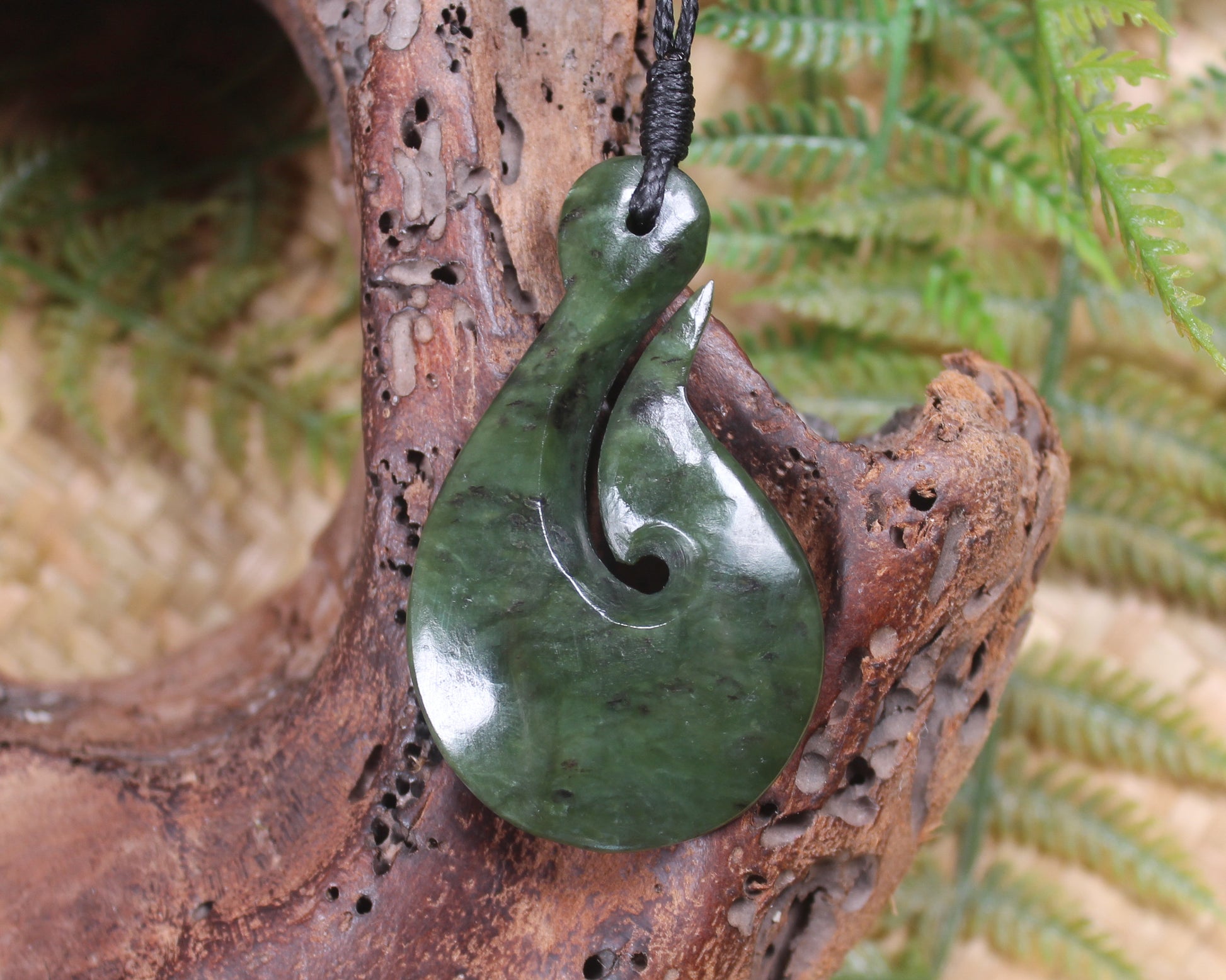 Hei Matau carved from Rimu Pounamu - NZ Greenstone