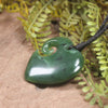 Heart with Koru carved from Hapopo Pounamu - NZ Greenstone