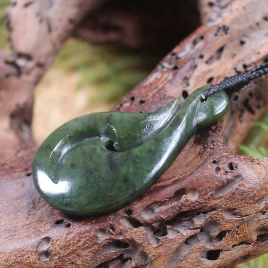 Hei Matau carved from Rimu Pounamu - NZ Greenstone