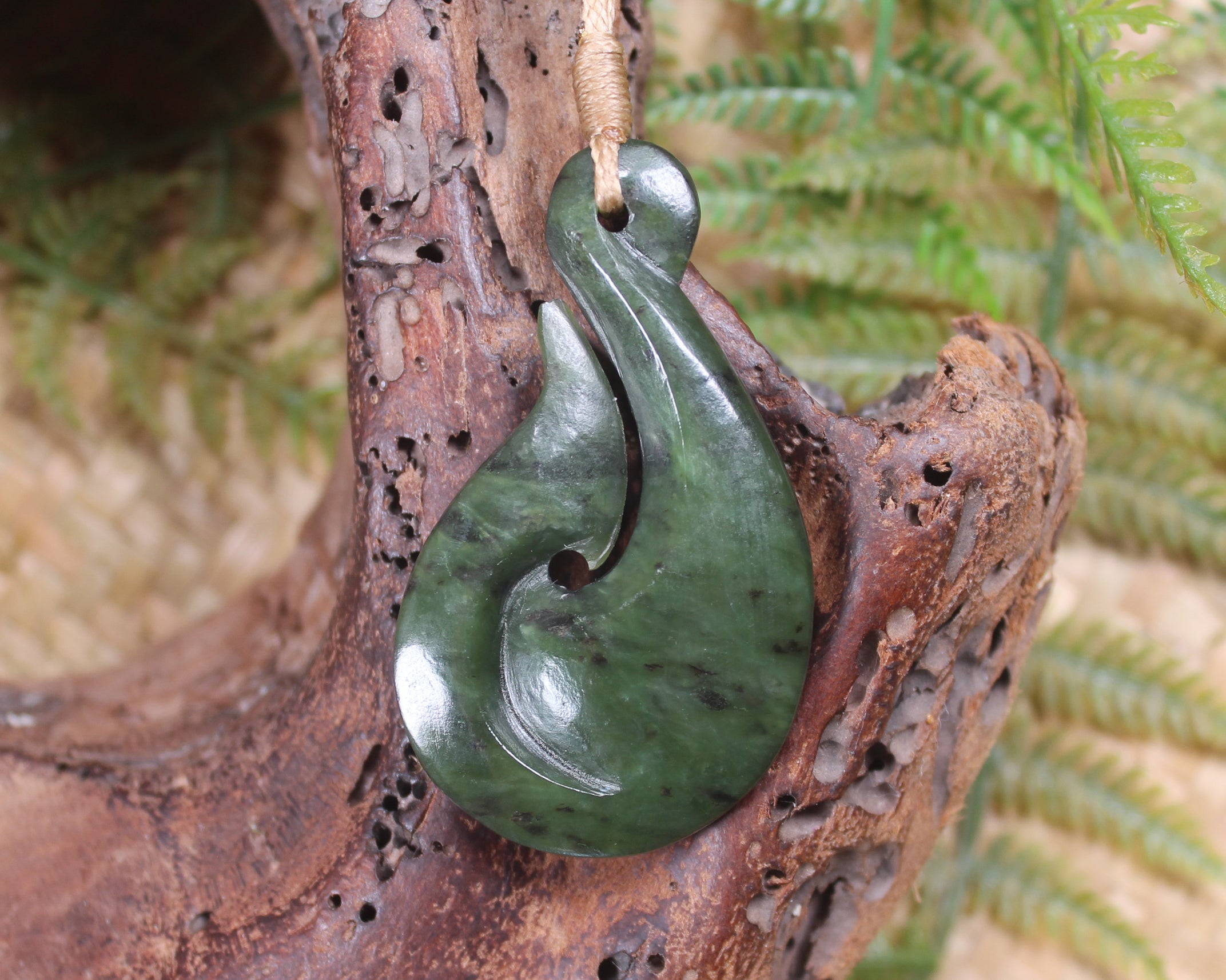 Hei Matau carved from Rimu Pounamu - NZ Greenstone