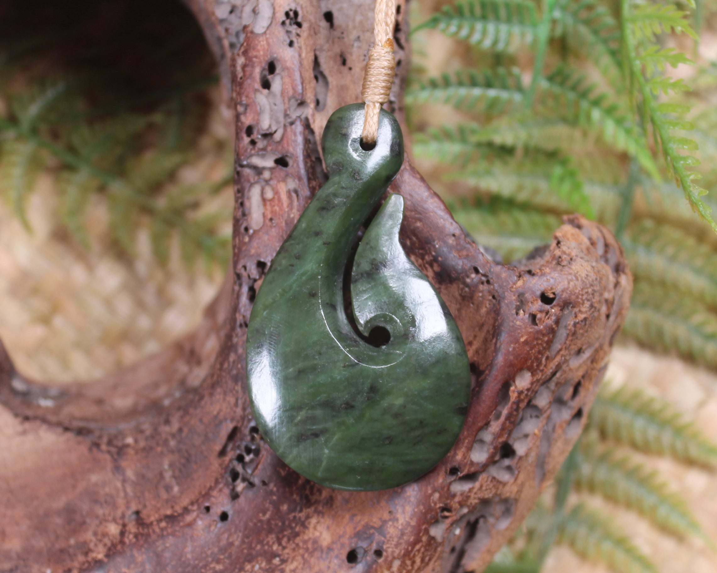 Hei Matau carved from Rimu Pounamu - NZ Greenstone