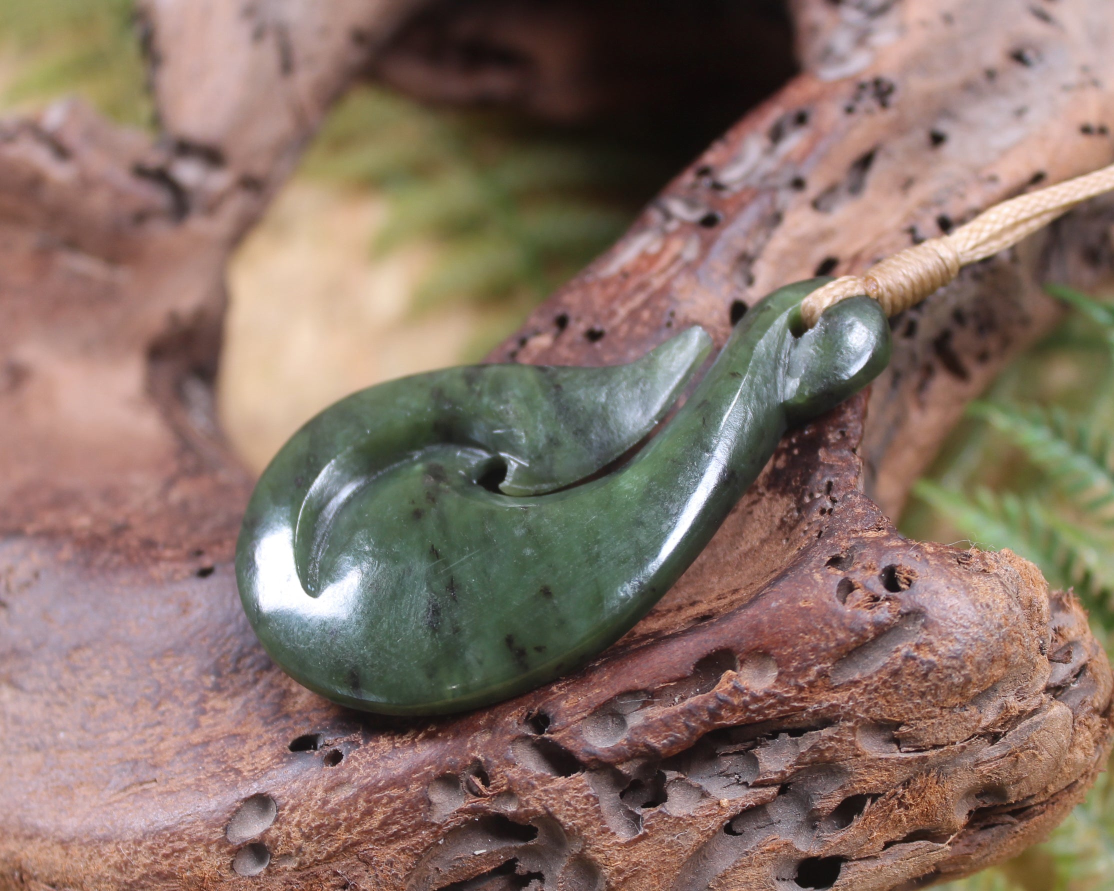 Hei Matau carved from Rimu Pounamu - NZ Greenstone