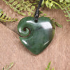 Heart with Koru carved from Flower Jade Pounamu - NZ Greenstone