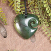 Heart with Koru carved from Flower Jade Pounamu - NZ Greenstone