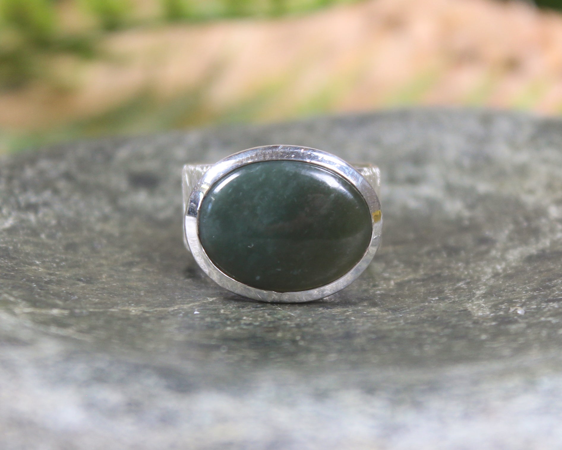 Sterling Silver Inanga Pounamu Ring - NZ Greenstone