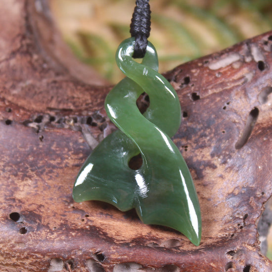 Whale tail carved from Inanga Pounamu - NZ Greenstone