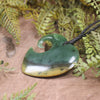 Heart with Koru carved from Flower Jade Pounamu - NZ Greenstone