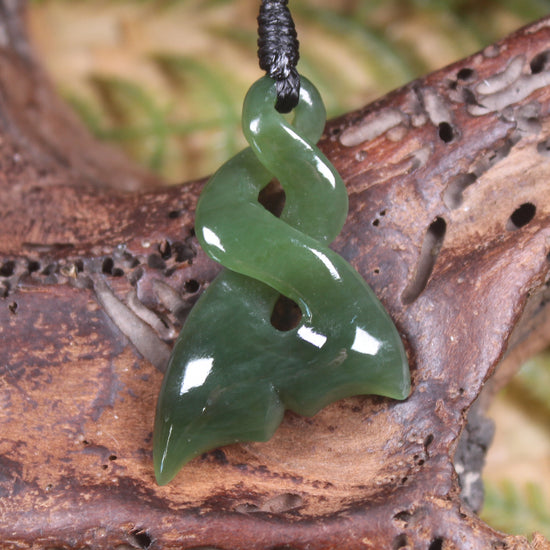 Whale tail carved from Inanga Pounamu - NZ Greenstone